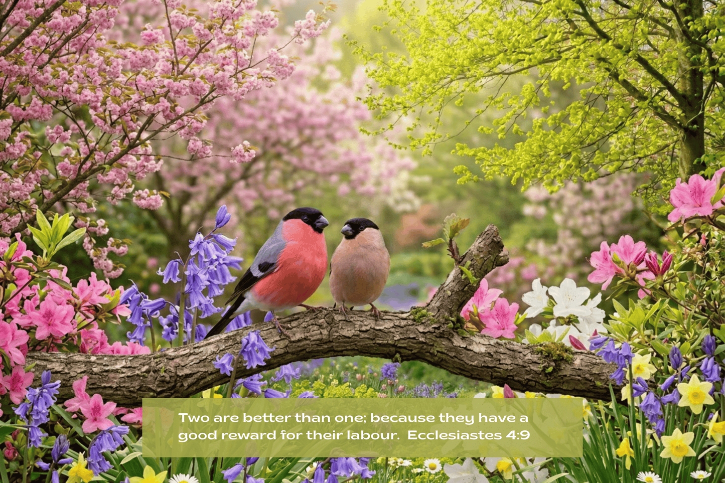 Bullfinches in Spring (landscape)